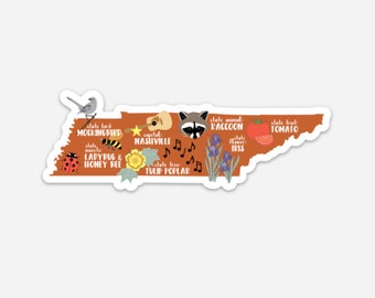 Tennessee State Symbols Vinyl Sticker | Water Bottle Sticker | Laptop Decal | Planner Sticker | Knoxville | Nashville | Chattanooga