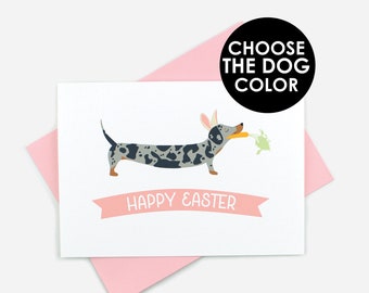 Happy Easter Dachshund Card | Easter Card | Personalized Dachshund Card | Dapple Dachshund | Dog Easter Card | Physical Card | Dog Lover