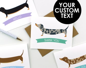 Dachshund w/ Ribbon Personalized Card | Thank You Card | Stationery | Set of Thank You Cards | Dachshund Stationery | Just Because