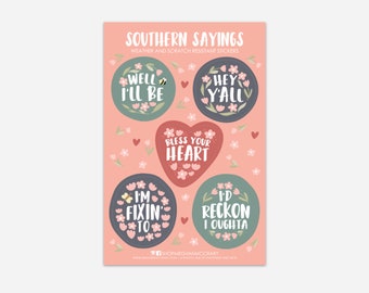 Southern Sayings Vinyl Sticker Sheet | Water Bottle Sticker | Laptop Decal | Planner Sticker | Sticker Set | Southern Girl | Southern Bride