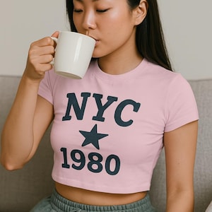 NYC 1980 Crop Top: Pink Retro Y2K Baby Tee
