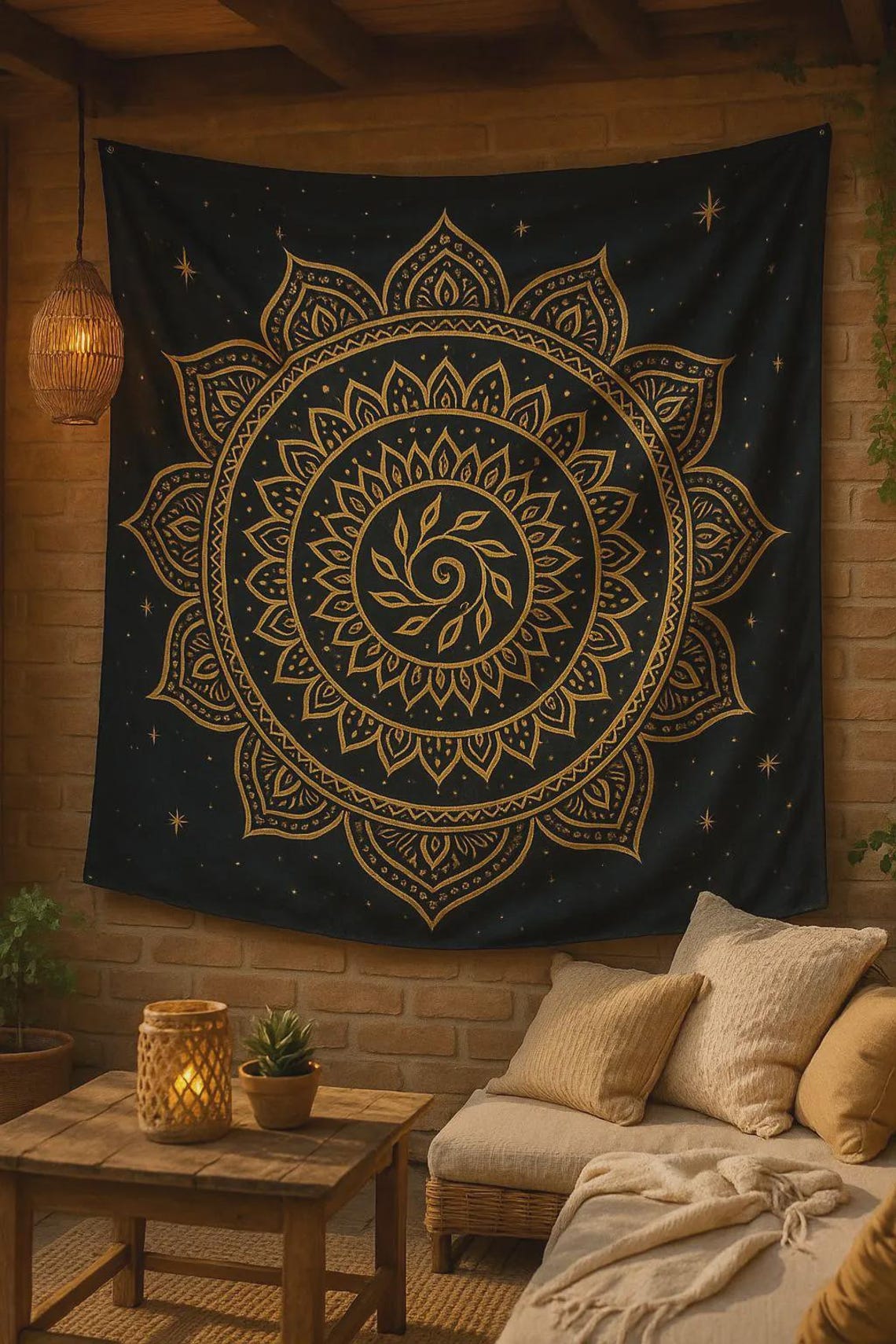 Boho Celestial Mandala Tapestry: Gold Sun & Moon Wall Hanging - Etsy