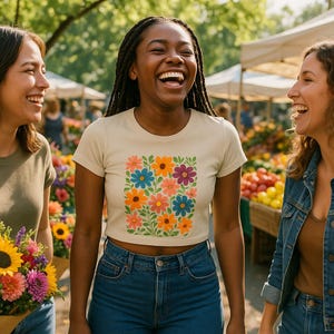 Floral Crop Top: Retro Boho Graphic Tee - Unique Flower Design