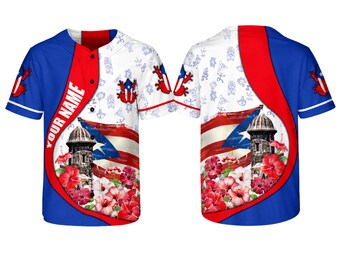Camiseta de béisbol personalizada de Puerto Rico, camiseta Boricua con nombre personalizado para hombres y mujeres.