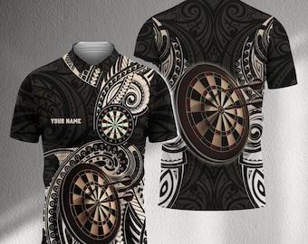 Polo de dardos tribal personalizado, camiseta de dardos con nombre personalizado, elegante camiseta de equipo para juegos de bar, regalo para jugadores de dardos, hombres y mujeres.