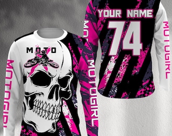 Custom Women's Motocross Jersey: Pink Skull Motogirl MX Shirt
