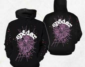 Sp5derテキスト入りブラックスパイダーウェブパーカー、ユニセックス