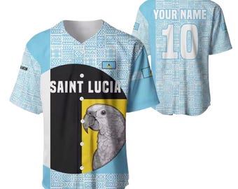 Camiseta de béisbol personalizada de Santa Lucía, camiseta caribeña con nombre y número personalizados, regalo unisex.