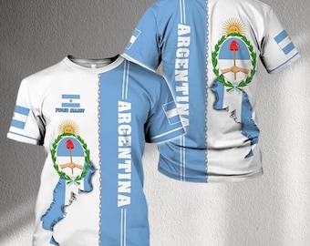 Maglietta personalizzata con bandiera argentina, maglietta con stemma della mappa argentina personalizzata, maglietta unisex per tifosi di calcio, regalo patriottico per la Coppa del Mondo per uomini e donne