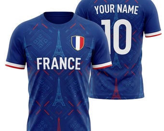 Camiseta de fútbol de Francia para aficionados, camiseta de fútbol francesa personalizada con nombre y número.