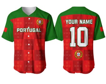 Camiseta de béisbol de Portugal personalizada, camiseta portuguesa con nombre y número personalizados, regalo unisex.