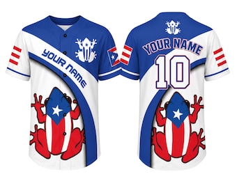 Camiseta de béisbol personalizada de Puerto Rico, camiseta personalizada de la rana Coquí, regalo unisex para puertorriqueños