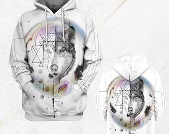 Geometric Wolf Hoodie: Unisex Sacred Geometry Pullover