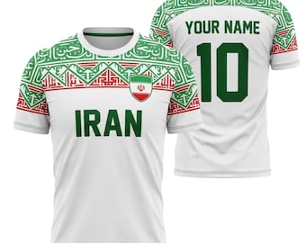 Personalized Iran Soccer Jersey Custom Name Number Shirt, White Green Football Fan Jersey Gift for Men Women Kids Match Day Apparel