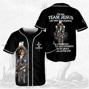 Team Jesus Baseball Jersey – Christian Faith Shirt with Lion & Knight – Personalized Religious Gift