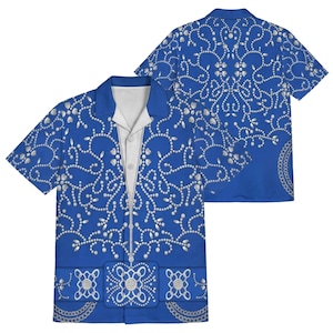 Blue Mariachi Hawaiian Shirt, Charro Suit Print Button Up, Western Cowboy Fiesta Party Shirt, Mexican Rodeo Outfit Gift for Men and Dad