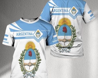 T-shirt vlag vlag Argentinië, aangepaste naam all-over print jersey, Argentijnse voetbalfan cadeau, uniseks National Pride T-shirt