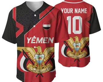 Camiseta de béisbol personalizada de Yemen, nombre y número personalizados, camiseta con la bandera de Yemen, regalo unisex.