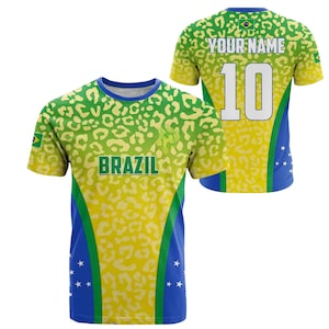 Personalized Brazil Soccer Jersey Shirt, Custom Name Number Brazil Fan Tee, Green Yellow Blue Football Supporter Shirt for Fans Gift image 1