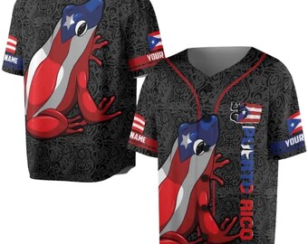 Camiseta de béisbol personalizada de Puerto Rico Coqui, camiseta con nombre personalizado, regalo unisex para puertorriqueños.