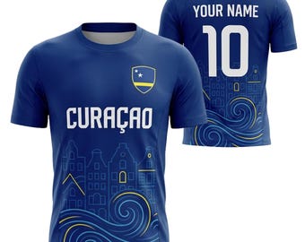 Personalized Curacao Soccer Jersey Shirt, Custom Name Number Football Fan Tee, Blue Island Supporter Gift for Match Day and Travel Wear