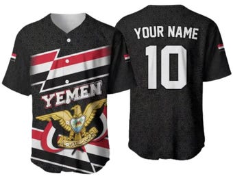 Camiseta de béisbol personalizada de Yemen, nombre y número personalizados, camiseta de la herencia yemení, unisex.