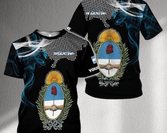 Maglietta con stemma dell'Argentina, maglietta con stampa integrale della bandiera argentina, maglia unisex per tifosi di calcio, regalo patriottico, maglietta con nome personalizzato