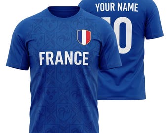 Camiseta de fútbol de Francia personalizada para hombre y mujer, camiseta personalizada para aficionados al fútbol francés.