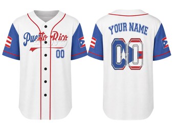 Camiseta de béisbol personalizada de Puerto Rico, camiseta con nombre y número personalizados, regalo unisex de PR