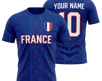 Camiseta de fútbol de Francia personalizada, camiseta de fútbol francesa a medida para hombre y mujer.