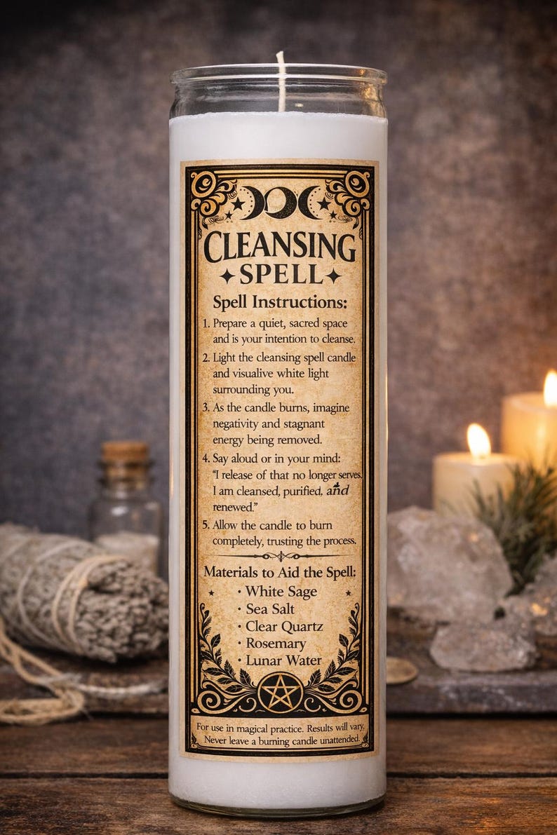 Cleansing Spell Candle – Purify Energy, Remove Negativity, Spiritual Ritual image 3