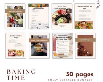 Guía de bienestar y nutrición: Plantilla de libro de cocina de 30 páginas (Canva, PDF)
