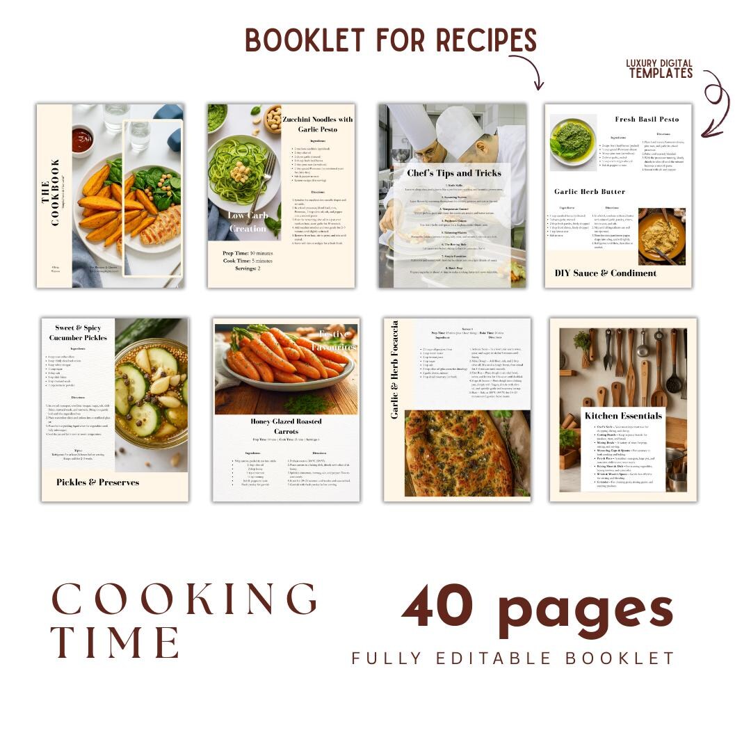 Editable Recipe Book Template – Canva Printable Cookbook PDF | Digital ...