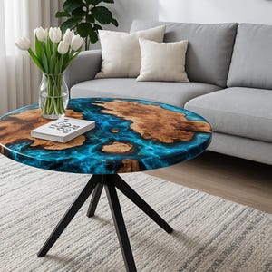 Handmade Walnut Epoxy Resin Ocean Coffee Table – Live Edge Wood River Design