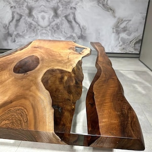 ライブエッジウォールナットエポキシリバーテーブル：ハンドメイドモダンラグジュアリーデスク