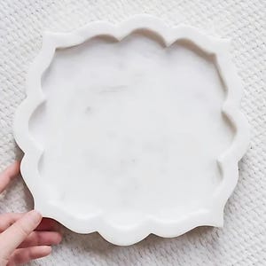 Scalloped White Marble Tray: Elegant Vanity & Serving Decor