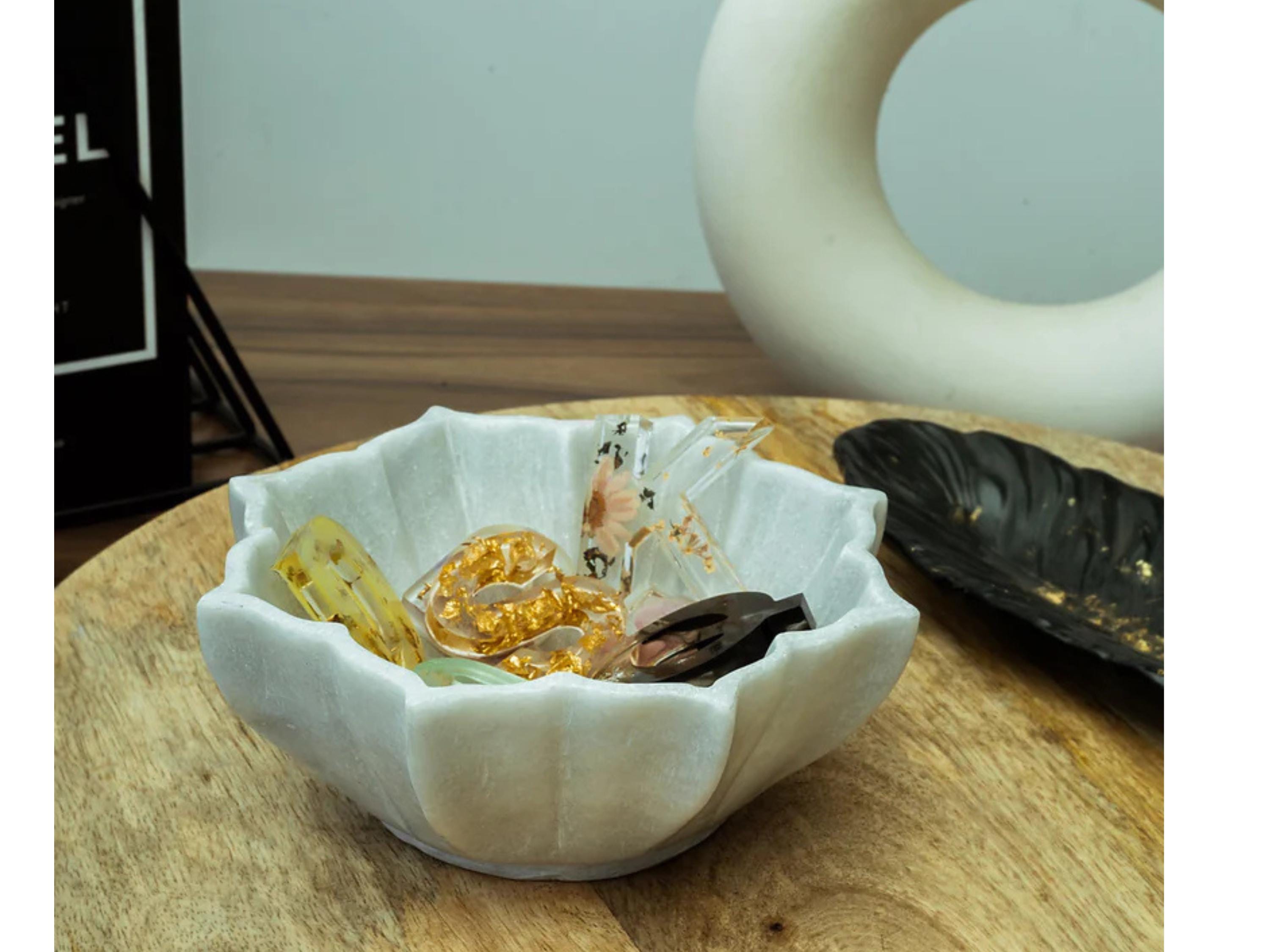 Handmade White Marble Petal Bowl: Luxury Home Decor Centerpiece - Etsy