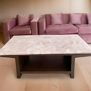 White Agate Coffee Table: Round Gemstone Top, Modern Accent Furniture