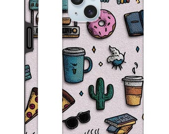 Colorful Doodle iPhone Case – Fun Quirky Food Pattern, Gift for Friends
