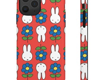 Kawaii Bunny Phone Case: Red Floral Cartoon iPhone Samsung Pixel Cover