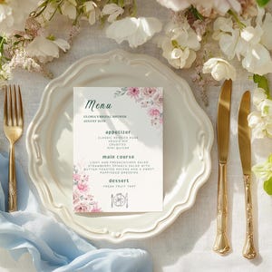 Bridal Shower Menu Template Modern Bridal Shower Editable Template Canva Template Spring Wedding Printable Menu Card Floral Menu Card Print