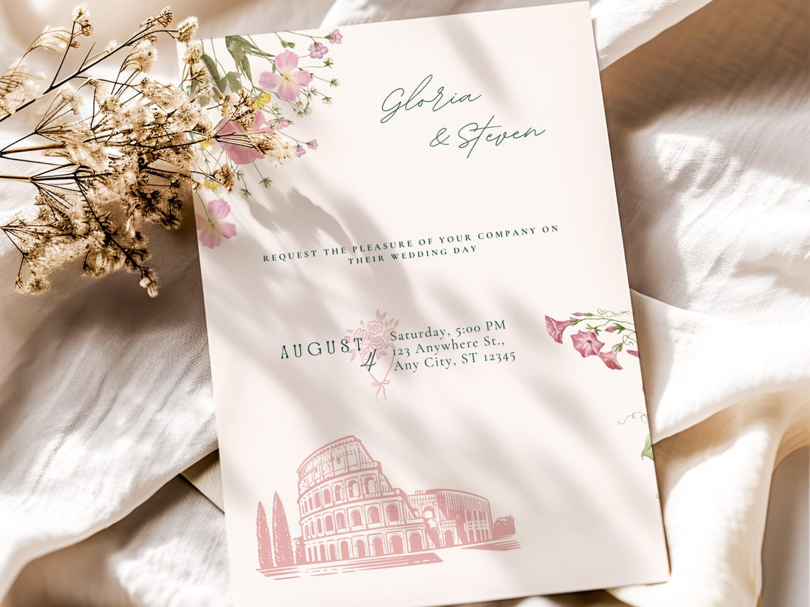 Rome Themed Wedding Invitation Template Italy Wedding Invite Editable ...