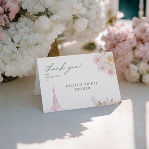 Bridal Shower Thank You Card Template Paris Themed Bridal Shower Editable Template Canva Template Eiffel Tower Printable Thank You Floral