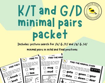 Schede di ricerca e ritrovamento di coppie minime – Posizionamento frontale e posteriore dei suoni K/T e G/D / Posizione iniziale e finale / Attività di logopedia