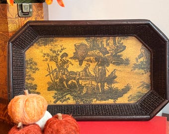 Vintage Wicker Tray Rectangular Woven Serving Tray