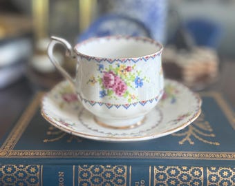 Royal Albert Petit Point Teacup Saucer | Vintage English Bone China Tea Set