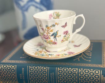 Vintage Duchess Teacup Saucer | Fine Bone China Bird Floral Set