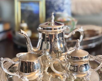 Vintage Style Silver-Plated Miniature Tea Set with Tray