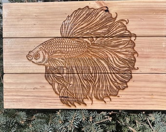 Handcrafted Betta Fish Wood Sign, Laser Engraved Aquarium Fish Decor, Rustic Fish Wall Art, Unique Aquarist Gift