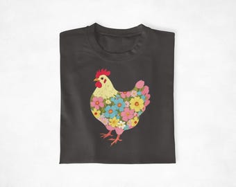 Spring Floral Chicken T-Shirt: Unisex Cotton Farmhouse Tee